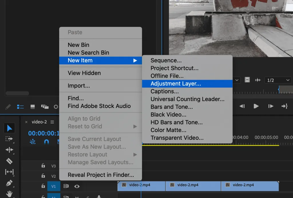 Add adjustment layer in Premiere Pro
