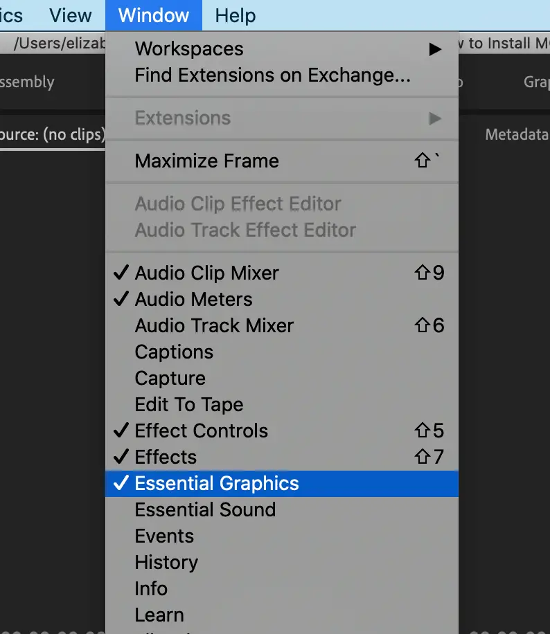 How to Open Essential Graphics Panel In Premiere Pro