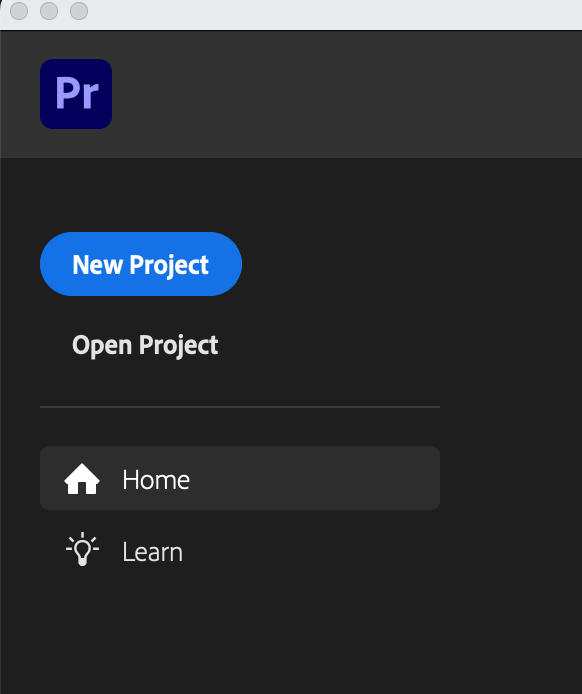 Open New Project Window in Premiere Pro