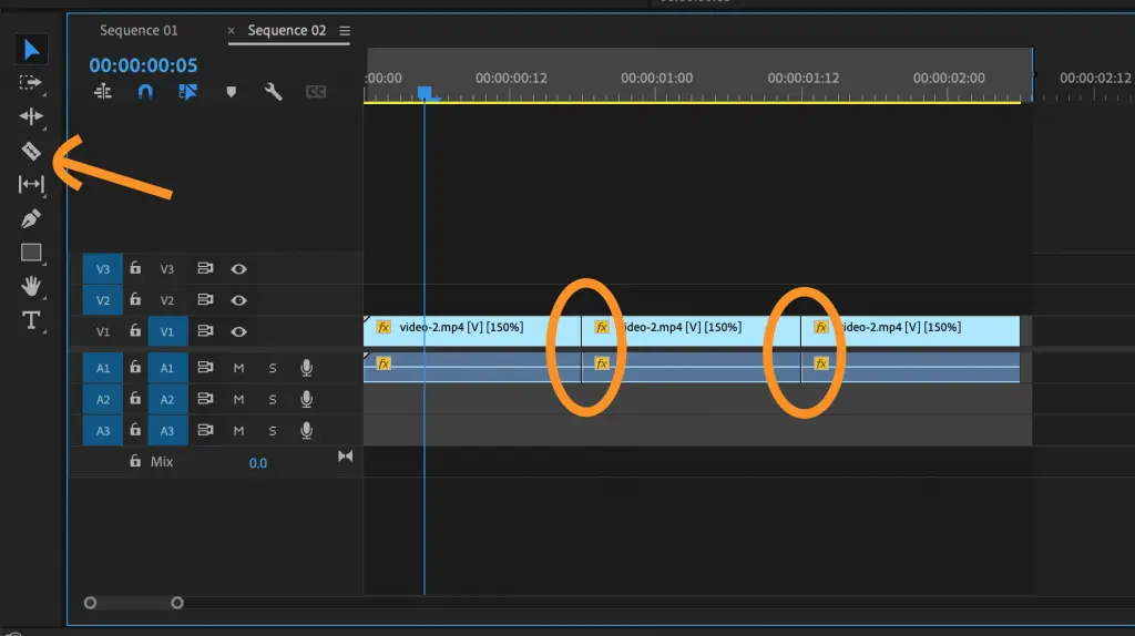 Two cuts in footage on Premiere Pro