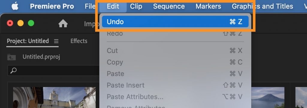 Where to find Undo in the Edit Window