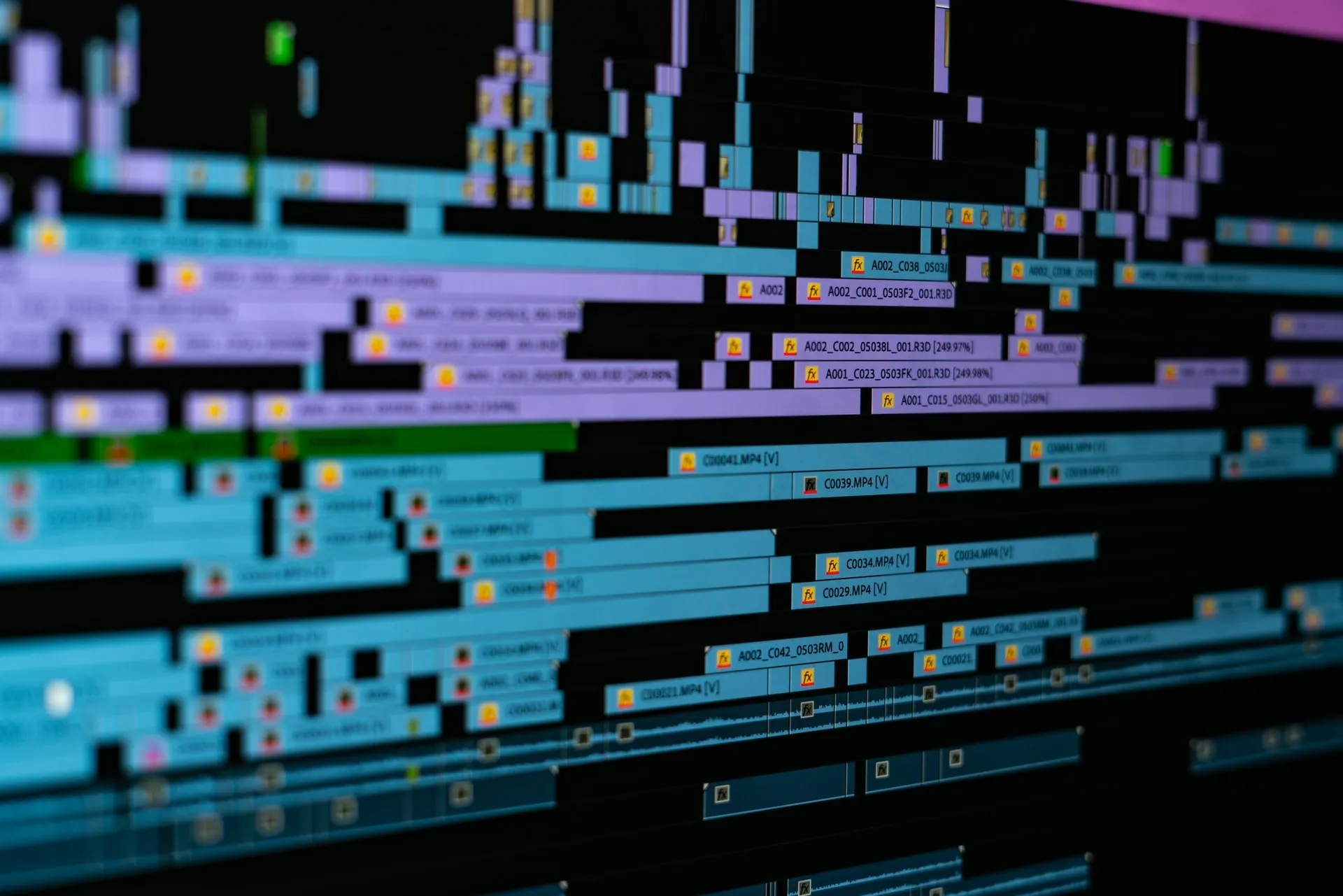 Close up of video editing timeline in Premiere Pro
